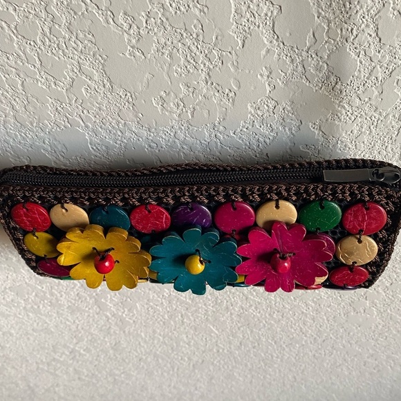 Coconut Shell Disc Beaded Sling Multi Color Coco Brown Crossbody Mini Boho Bag - Picture 6 of 12